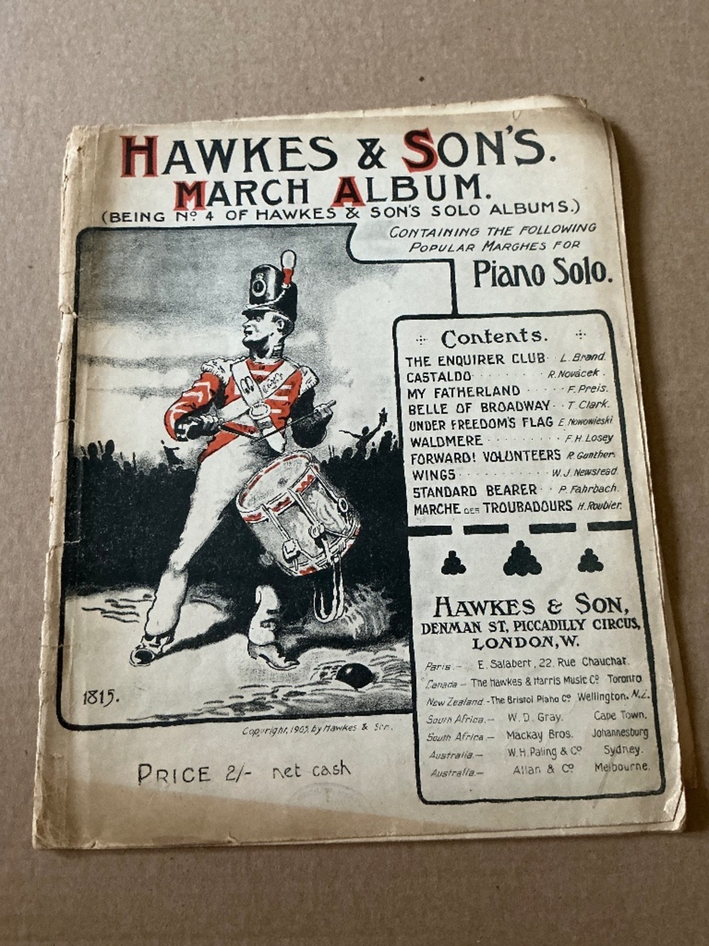 1905 Hawkes Son March Album Vintage Piano Sheet Music Booklet No 4 London